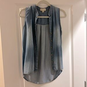 Denim look button down sleeveless shirt